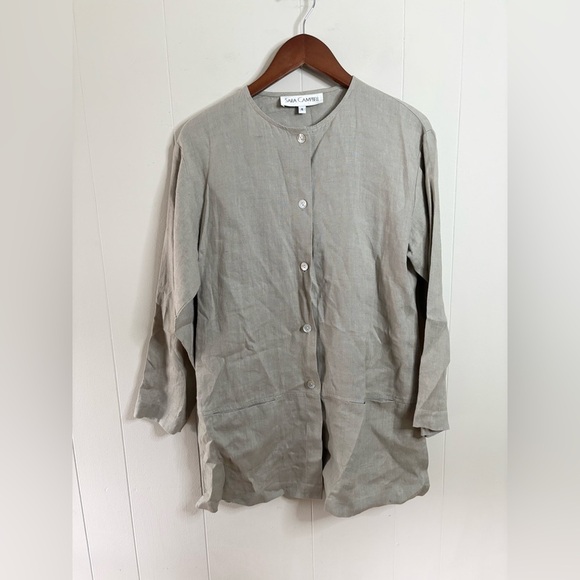 Sara Campbell made in USA 100% linen beige button front jacket size 4 lagenlook - Picture 1 of 7